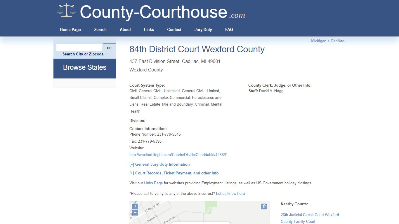 84th District Court Wexford County in Cadillac, MI - Court Information