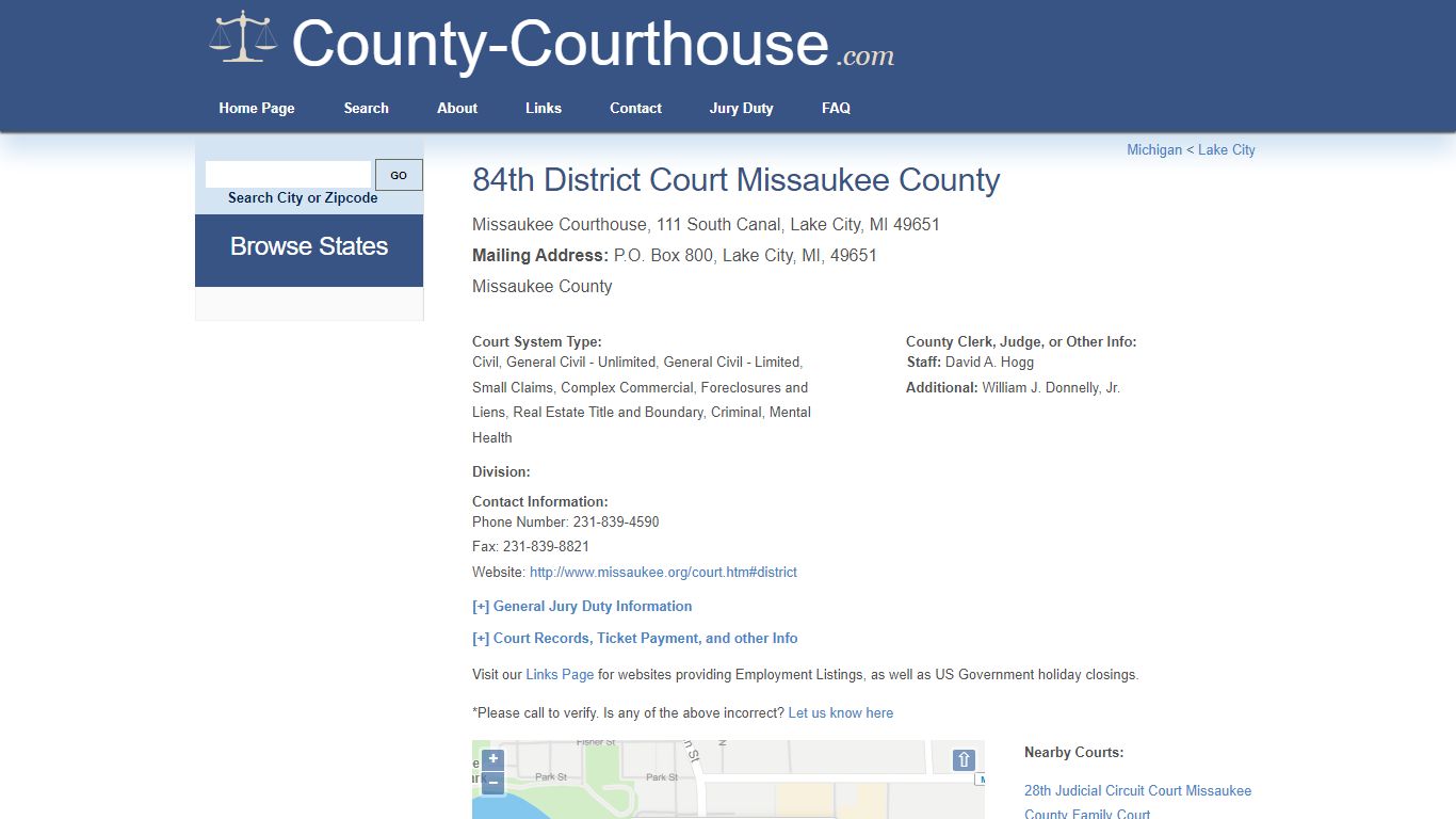 84th District Court Missaukee County in Lake City, MI - Court Information